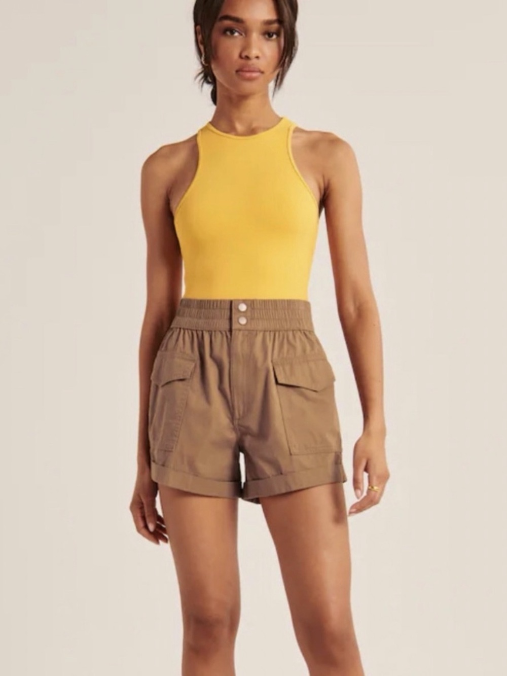Abercrombie & Fitch Tan Cargo Shorts with Turned Hem